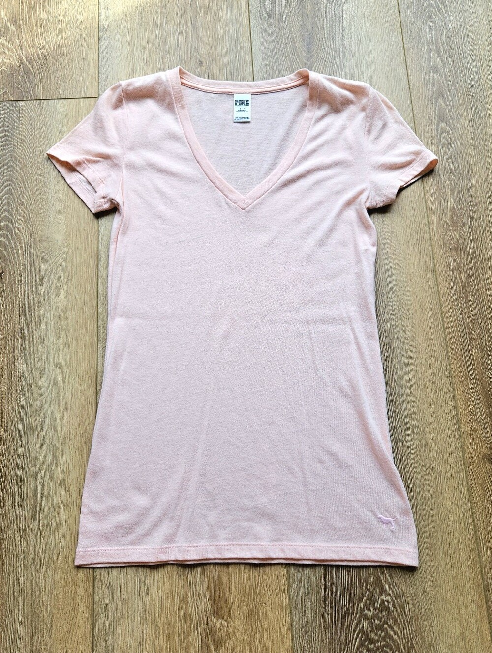 PINK Victoria's Secret Light Orange Peach V-Neck Short Sleeve Tee Shirt